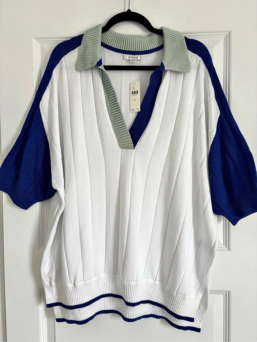 maeve Colorblock Sweater Color Block Sweater in White & Blue Size Medium NWT